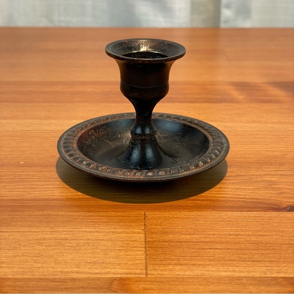 Antique Primitive French Cast Metal Handheld Taper Candle Holder Brown Vintage - Picture 7 of 16